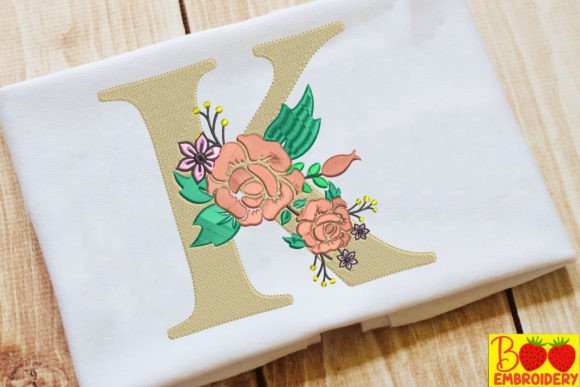 Letter K and Flower Embroidery Design